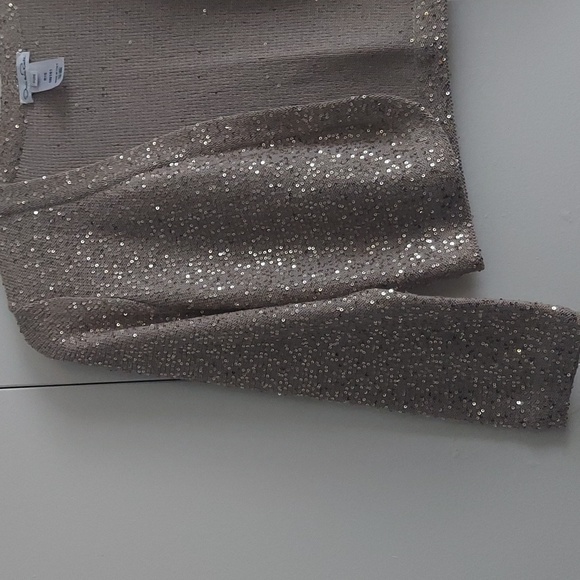 Oscar de la Renta Sequined Cropped Open Cardigan Bolero Size Medium Tan Gold - Picture 5 of 16